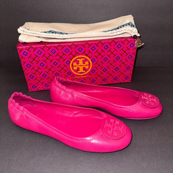 Tory Burch Other - Tory Burch Hot Pink “Minnie” Balet Flats w/Logo 10 New Box/Dust Ruffle included
